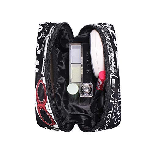 Lafle motocicleta tipografía cuadrado maquillaje cosmético bolsa sarga tejido organizador bolsa para mujeres o niñas viajes o uso diario 6.5 (L) X 2.5 (W) X 4 (H)