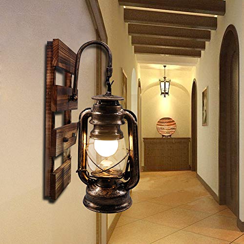 Lámpara de queroseno rústico Artpad montado en la pared, gancho E27, lámpara de pared colgante con base de madera, barra interior, restaurante de café, decoración de pasillo, apliques