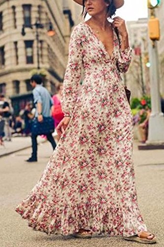 Las Mujeres Vestido De Verano Casual Bohemio Floral Print Swing Maxi Vestidos Picture S