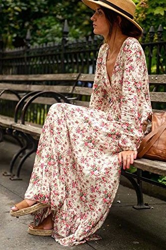 Las Mujeres Vestido De Verano Casual Bohemio Floral Print Swing Maxi Vestidos Picture S