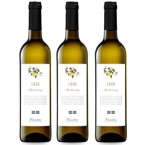 LAUS Chardonnay, Vino Blanco - Añada 2019 - - D.O. Somontano - Paquete de 3 Botellas, 75cl