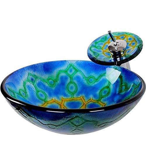 Lavabo De Cocina De Estilo Étnico,Vidrio Templado Estilo Mediterráneo Redondo Lavamanos Arte De Color Fusión En Caliente,Adecuado para El Baño Hotel del Hogar Fregadero