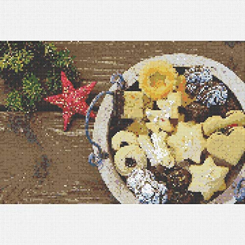 Lazodaer Kit de pintura de diamante 5D completo redondo taladro redondo bordado fotos artes para decoración de la pared del hogar galletas de Navidad 39.7 x 30.0 cm