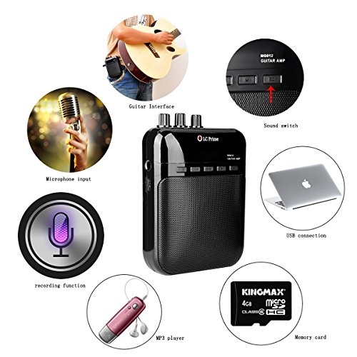 LC Prime Mini Amplificador Guitarra Altavoz Portátil, Grabador y Reproductor de MP3 - Batería Recargable, Múltiples Jack de Entrada y Salida plástico Black, by