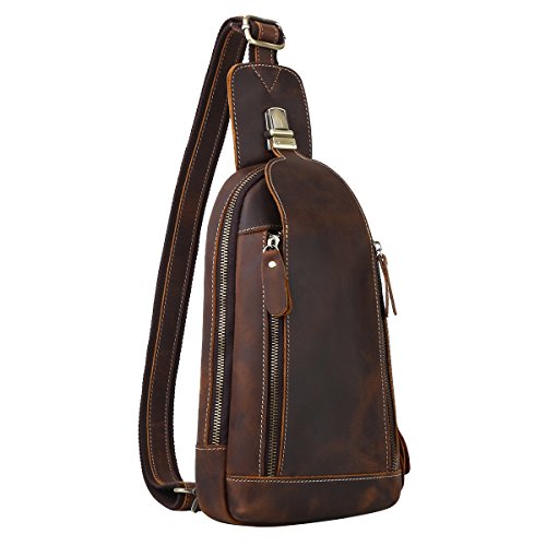 Leathario Bolso Hombro de Pecho Bandolera Cuero Genuino Vintage Grande Shoppers Mochila Cruzada de Viaje Trabajo Casual Crossbody para Hombres Marrón