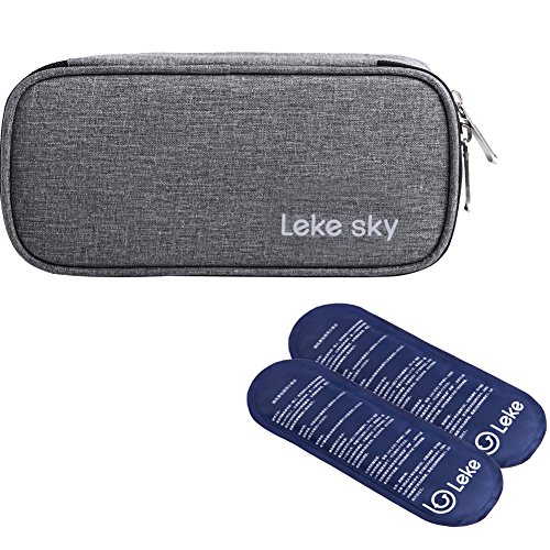 Leke Bolsa diabética Enfriador de insulina Bolsa de jeringas para la diabetes, insulina y medicamentos con 2 Bolsas de hielo, Gris