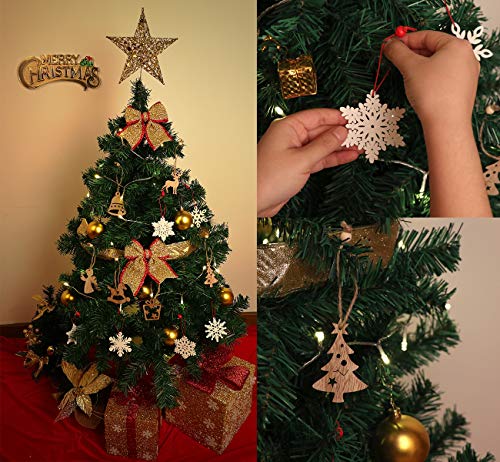 Lemonfilter 12pcs Adornos de Madera Forma Copo de Nieve Decoración Navidad Adorno Colgante para Navidad Hogar Estrellas Navidad árbol de Fiesta decoración
