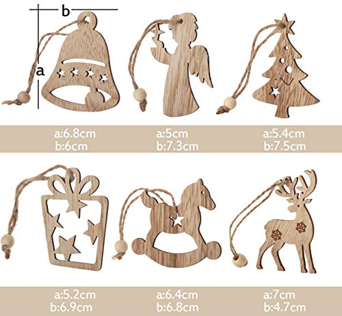 Lemonfilter 12pcs Adornos de Madera Forma Copo de Nieve Decoración Navidad Adorno Colgante para Navidad Hogar Estrellas Navidad árbol de Fiesta decoración