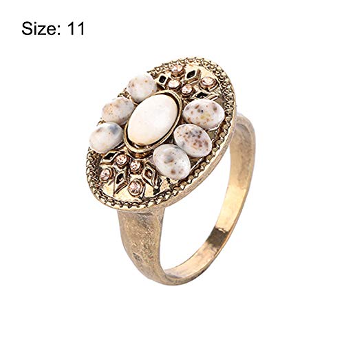 Leobtain Anillos Vintage Cristal Diamante Resina Turquesa Retro Anillos Joyería Encantadora para Mujer Fiesta Boda