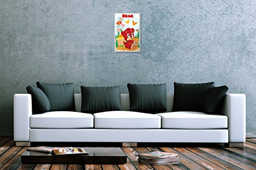leotie fashion&lifestyle Cartel de chapa Placa metal tin sign dulce osito en la cabina delantera con los ojos grandes bote de miel de historietas de dibujos animados sátira 20x30 cm