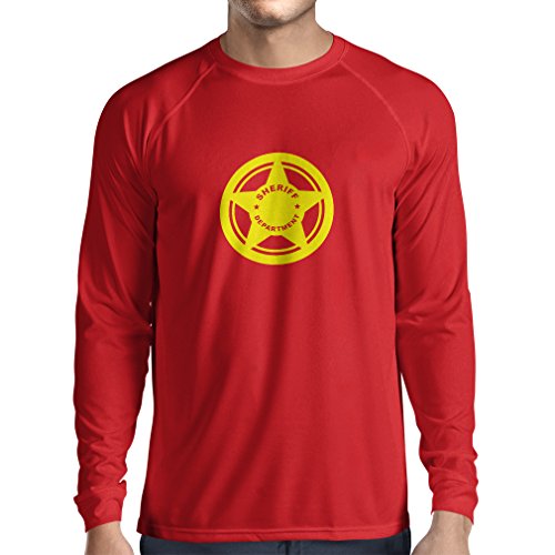 lepni.me Camiseta de Manga Larga para Hombre Insignia del Departamento del Sheriff, cumplimiento de la Ley (XX-Large Rojo Amarillo)
