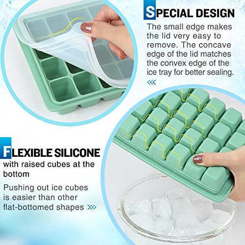 LessMo Bandeja de Cubitos de Hielo, moldes de Cubitos de Hielo de Silicona con Tapas Antideslizantes (Color)