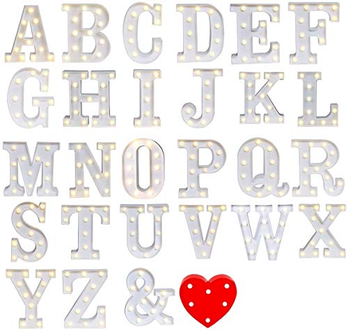 Letras y símbolos con iluminación LED, luz blanca cálida, ideales para decoración de casa, fiestas, bares o bodas (corazón)