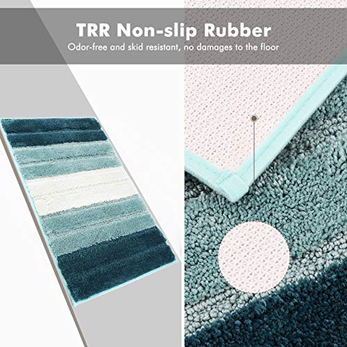 Lewondr Alfombra de Rayas, Tacto Suave Rectángulo Alfombra con Respaldo Antideslizante Absorbente, Diseño Moderno Alfombra Puerta De Baño para Hogar Sala de Estar Dormitorio - Gradiente Azul