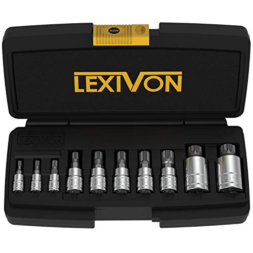 LEXIVON XZN - Juego de llaves de vaso de acero de aleación S2 de alta calidad, 10 piezas, estilo europeo M4 - M18, estuche de almacenamiento mejorado (LX-145)