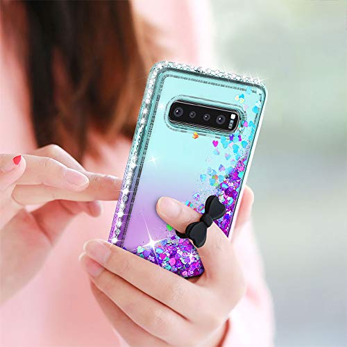 LeYi Funda Samsung Galaxy S10 Plus Silicona Purpurina Carcasa con [2-Unidades Cristal Vidrio Templado],Transparente Cristal Bumper Gel TPU Fundas Case Cover para Movil Galaxy S10 Plus Púrpura/Azul