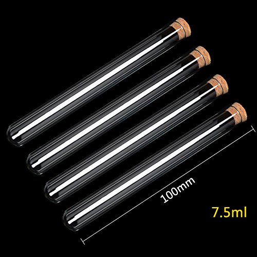 Lezed Con corcho Tubo ensayo plástico+Cuentagotas Prueba de Muestra Corcho Natural Impermeable Duro Irrompible Para Experimentos Científicos Termómetro Etc 31 Piezas (Transparente 7.5 ML)