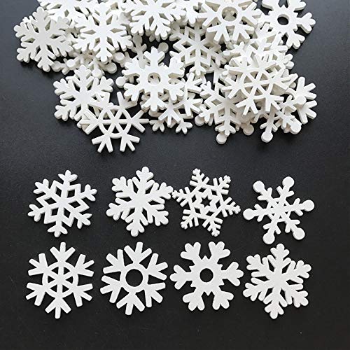 LEZED Copo de Nieve de Madera de Navidad Adornos Blanca Copos de Nieve Ahuecados Adornos Colgantes de Árboles para Decoraciones de Copos de Nieve Suministros de artesanía navideñas 100 Piezas 35mm