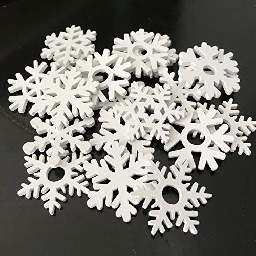LEZED Copo de Nieve de Madera de Navidad Adornos Blanca Copos de Nieve Ahuecados Adornos Colgantes de Árboles para Decoraciones de Copos de Nieve Suministros de artesanía navideñas 100 Piezas 35mm