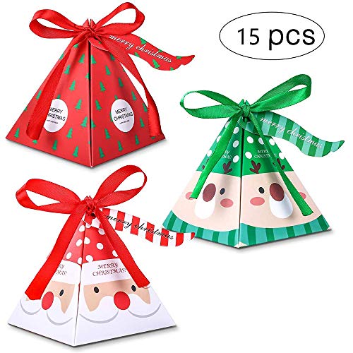 Lhbfcy Navideñas Presentes Cajas De Dulces Cupcakes De Navidad Bolsa De Favor Navidad Cajitas para Regalos Caja para Dulces, Pasteles, Galletas, Cajas De Regalo para Navidad, Bodas 8x8x9cm (15Piezas)