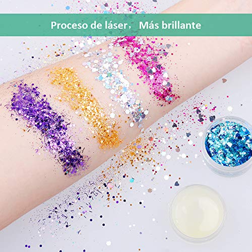 Lictin Purpurina para Cara Cuerpo Pelo Rostro Uñas Mejilla Paillette Maquillaje Brillantes Corazones Estrellas 11 colores para vacaciones