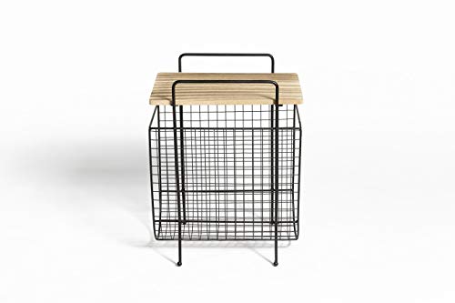 LIFA LIVING Revistero de Suelo, Revistero de Metal con Bandeja de Madera como Mesa de café, Soporte de periódicos para Sala de Estar, Oficina y salón