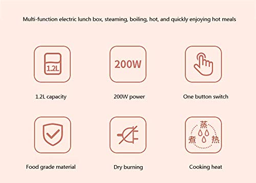 LINANNAN Alimentación eléctrica Vapor, 1.2L portátil de Calentamiento de la Caja de Almuerzo Vapor, eléctrica climatizada Calefacción Lunch Box Set calientaplatos del Recipiente portátil Bento, CU.