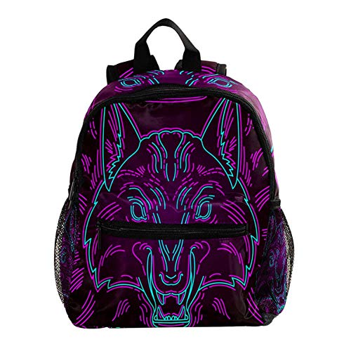 Línea de Cabeza de Lobo Mochila 3-8 Años Mochila Ligera para Niños Pequeños para Preescolar Guardería Y Bolsa De Pañales para Bebés De Viaje 25.4x10x30CM