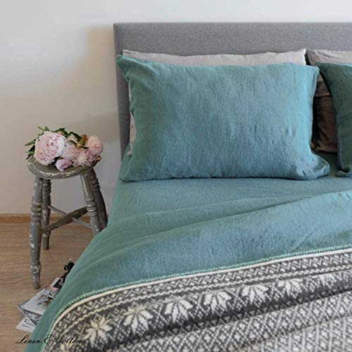 Linen & Cotton Funda de Almohada Alicia, 100% Lino Lavado a La Piedra - 50 x 70cm (Verde Menta)