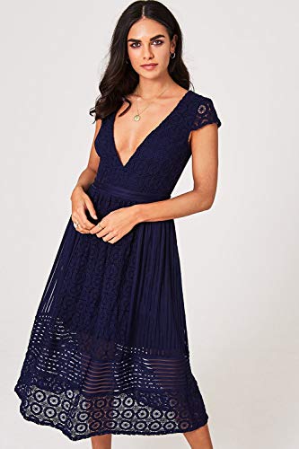 Little Mistress Sacha Crochet Lace Midi Dress Vestido Fiesta Mujer, Azul (Navy 001), 42 (Talla del Fabricante: 14)