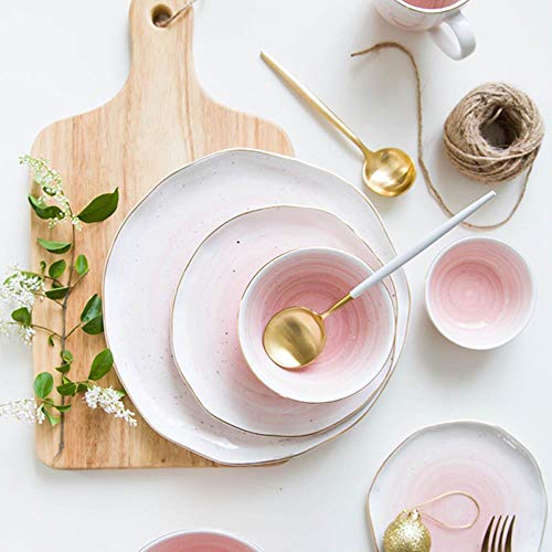 LLAAIT Estilo Europeo Borde Dorado Mancha Plato de cerámica Plato de arroz Plato de Pescado Plato de Filete Plato Occidental Plato de Postre Estilo de Frankfurt, Plato de 6 Pulgadas