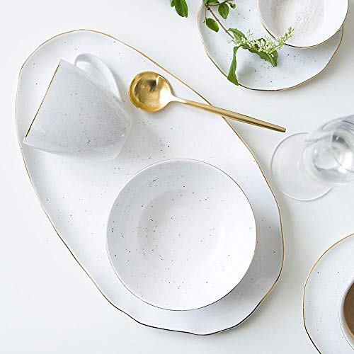 LLAAIT Estilo Europeo Borde Dorado Mancha Plato de cerámica Plato de arroz Plato de Pescado Plato de Filete Plato Occidental Plato de Postre Estilo de Frankfurt, Plato de 6 Pulgadas