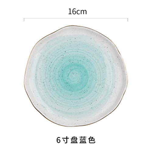 LLAAIT Estilo Europeo Borde Dorado Mancha Plato de cerámica Plato de arroz Plato de Pescado Plato de Filete Plato Occidental Plato de Postre Estilo de Frankfurt, Plato de 6 Pulgadas