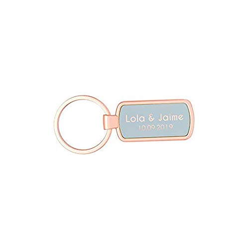 Llavero PERSONALIZDO Vintage Metal Rose Gold (Color del Fondo Azul) • Llaveros Personalizados con Nombre o Texto que desees • Llaveros Originales Ideales para cualquier Regalo Sencillo y Moderno