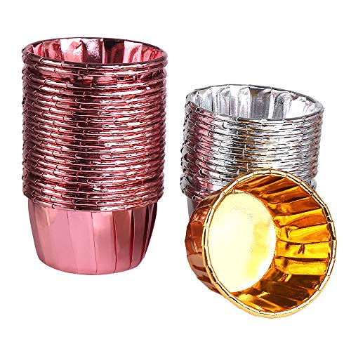 Lokipa - 150 moldes de aluminio para magdalenas, 3.5 onzas, moldes para magdalenas, moldes para magdalenas, magdalenas, moldes de papel de aluminio desechables para fiestas, bodas, cumpleaños