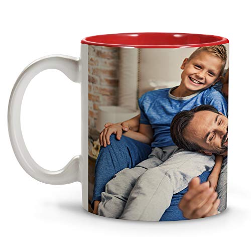 LolaPix Tazas de Desayuno Personalizadas con Foto. Regalos Personalizados con Foto. Taza Personalizada de Cerámica. Tazas con Color Interior Rojo
