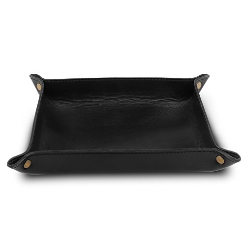 Londo OTTO203 - Bandeja de Cuero Real - Organizador - Práctica Caja de Almacenamiento para Carteras, Relojes, llaves, Monedas, Teléfonos Celulares y Equipos de Oficina (Negro)