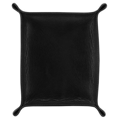 Londo OTTO203 - Bandeja de Cuero Real - Organizador - Práctica Caja de Almacenamiento para Carteras, Relojes, llaves, Monedas, Teléfonos Celulares y Equipos de Oficina (Negro)
