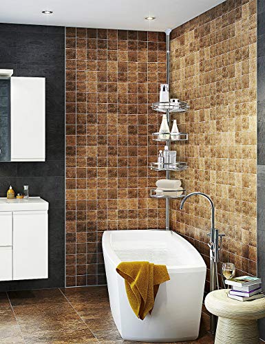Lonior Estantería de Baño Estantería de Esquina Telescópica Acero inoxidable Estantería de Ducha para Baño y Cocina Altura Ajustables 110-280cm con 4 Cestos y 2 Toallero