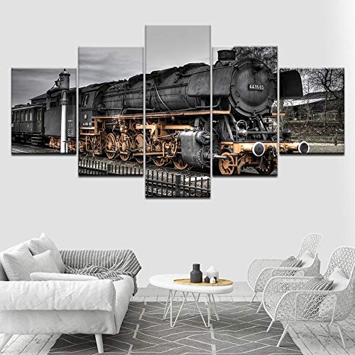 Los chillidos de tren de vapor retro 5 Piezas fondos de alta definición lona de arte Pintura Arte Moderno cartel modular Sala decoración del hogar 30 * 40 * 2 30 * 60 * 2 30 * 80 cm sin marco
