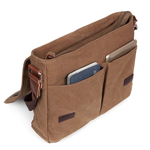 LOSMILE Bolsa Bandolera de Tela de Lona para Hombre A Caqui,Unisex Vintage Canvas Bolso de Hombro para Messenger Bag para Trabajo Uni Viaje Deporte. (Marrón)