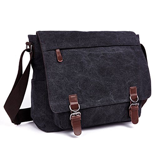 LOSMILE Hombres Lona Bolso de Bandolera La Bolsa de Mensajero Bolsa de Lona Bolsa de Hombro 16 Pulgadas Bolsa de Ordenador. (Negro)