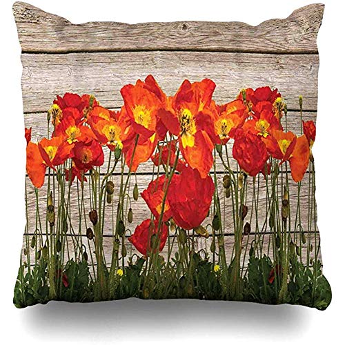 LOVE GIRL Fundas de cojín Rústico Cerrar línea de pétalos de Amapola Campo Prado Verano Sol Planta Floral Al Aire Libre Tamaño Cuadrado 45x45 cm Fundas de Cojines Fundas de Almohada para el hogar