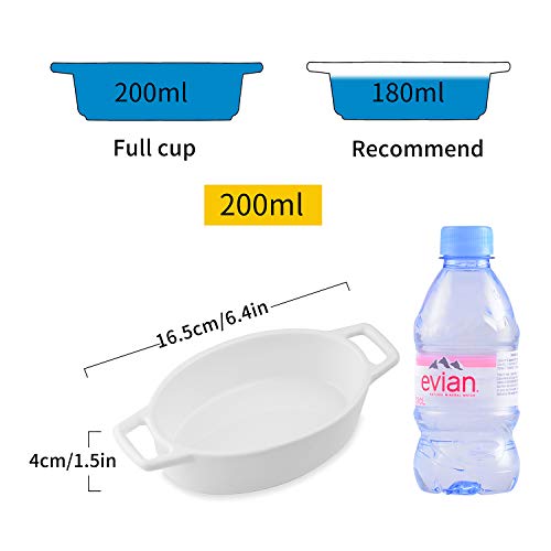 LOVECASA Fuente para Horno Pastelería, Juego de 4 piezas 170ML Mini Moldes para hornear de Porcelana Esmaltados para Tartas, Postre, Lasaña, Pastel, Soufflé 16CM, Ovalada