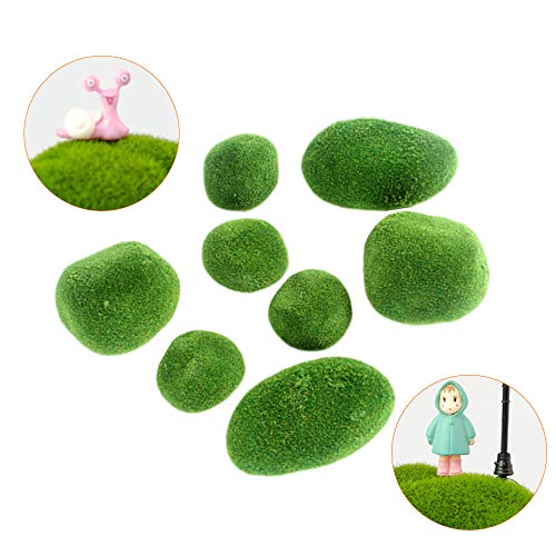 LQKYWNA 8pcs Artificial Musgo De Las Rocas De Color Verde Musgo Bolas Decorativas De Imitación De Piedras Cubierto del Ornamento por Llenador del Florero Hada del Jardín