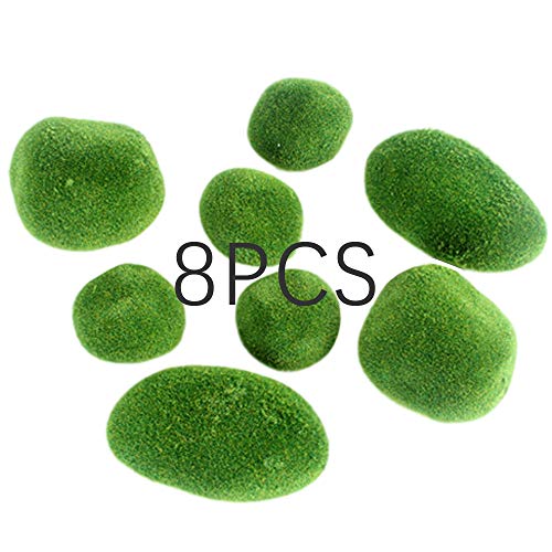 LQKYWNA 8pcs Artificial Musgo De Las Rocas De Color Verde Musgo Bolas Decorativas De Imitación De Piedras Cubierto del Ornamento por Llenador del Florero Hada del Jardín