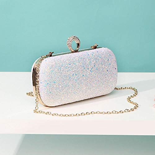LT Clutches Bolsa de Mano con Cadena de Diamantes y estrujador de Cadena para Banquetes o cenas, Blue and White