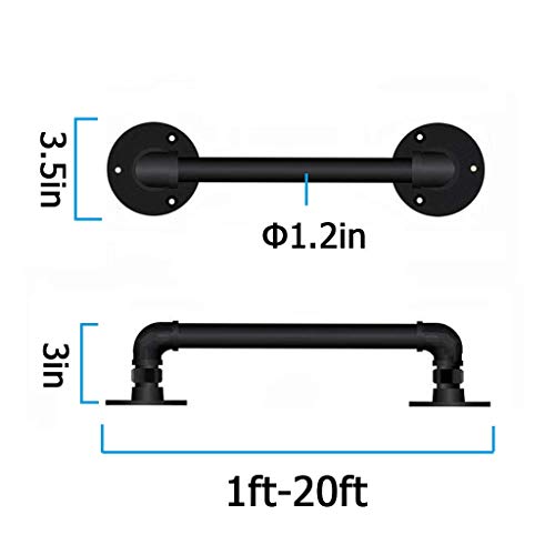 LTFS Tirador de Puerta de Tubo Industrial, barandillas de Escalera, barandilla, Barra de Agarre, Barra de Toalla, barandilla de Hierro Fundido rústico Antiguo - Negro Mate
