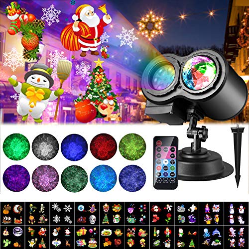 Luces de Proyector Navidad, ALED LIGHT Impermeable Exterior Decoración Luz de Proyector con Control Remoto y 20 Diapositivas de Patrón para Fiesta, Navidad, Festivos