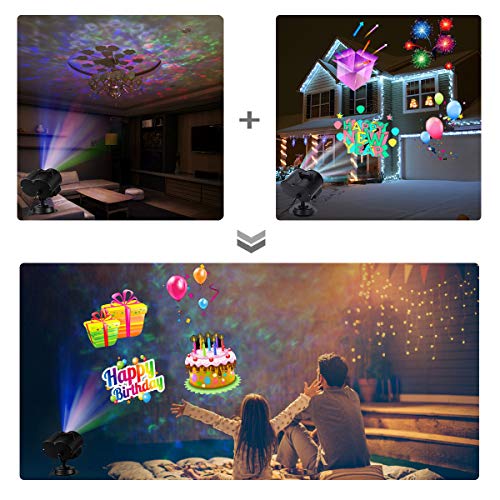 Luces de Proyector Navidad, ALED LIGHT Impermeable Exterior Decoración Luz de Proyector con Control Remoto y 20 Diapositivas de Patrón para Fiesta, Navidad, Festivos